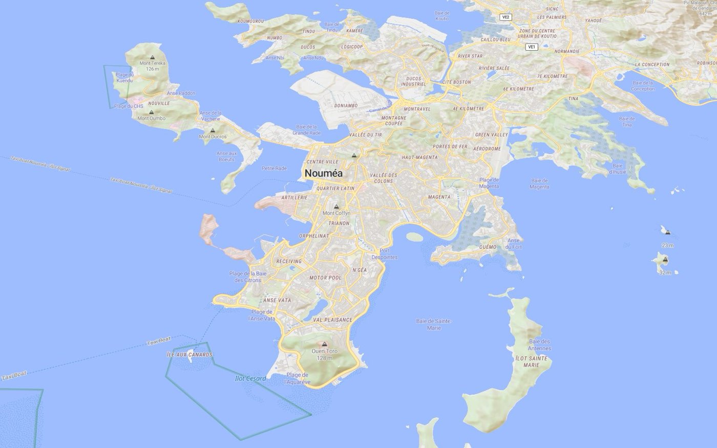 Nouméa sur le fond de carte